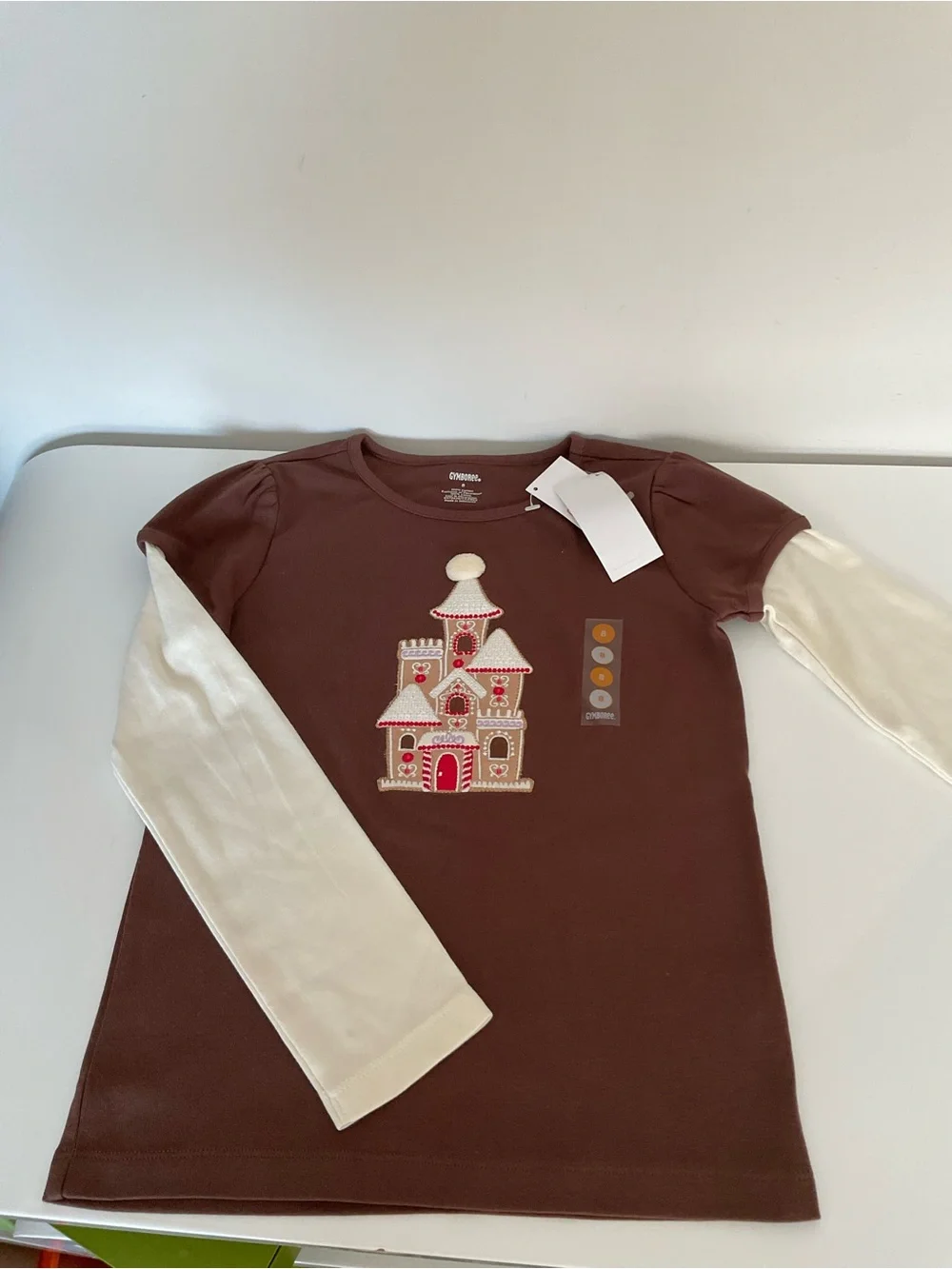 Gymboree Kids Layered Long Sleeve Top - Brown & Cream Size 8 (NWT)